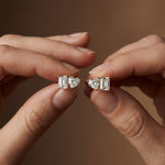 3Ct Moissanite Emerald & Heart Stud Earrings Gold