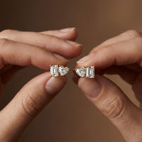 3Ct Moissanite Emerald & Heart Stud Earrings Gold