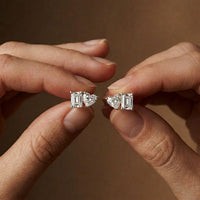 3Ct Moissanite Emerald & Heart Stud Earrings White
