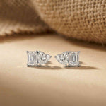 3Ct Moissanite Emerald & Heart Stud Earrings White