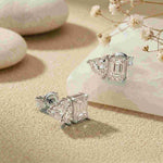 3Ct Moissanite Emerald & Heart Stud Earrings White