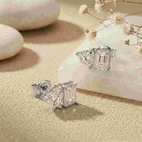 3Ct Moissanite Emerald & Heart Stud Earrings White