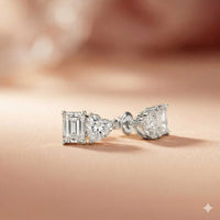 3Ct Moissanite Emerald & Heart Stud Earrings White