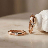 0.19Ct Moissanite Minimal Bar Hoop Earrings Rose Gold