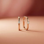 0.19Ct Moissanite Minimal Bar Hoop Earrings Rose Gold