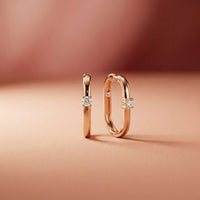 0.19Ct Moissanite Minimal Bar Hoop Earrings Rose Gold