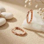 0.19Ct Moissanite Minimal Bar Hoop Earrings Rose Gold