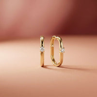 0.19Ct Moissanite Minimal Bar Hoop Earrings Gold