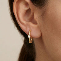 0.19Ct Moissanite Minimal Bar Hoop Earrings Gold