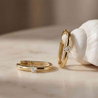 0.19Ct Moissanite Minimal Bar Hoop Earrings Gold