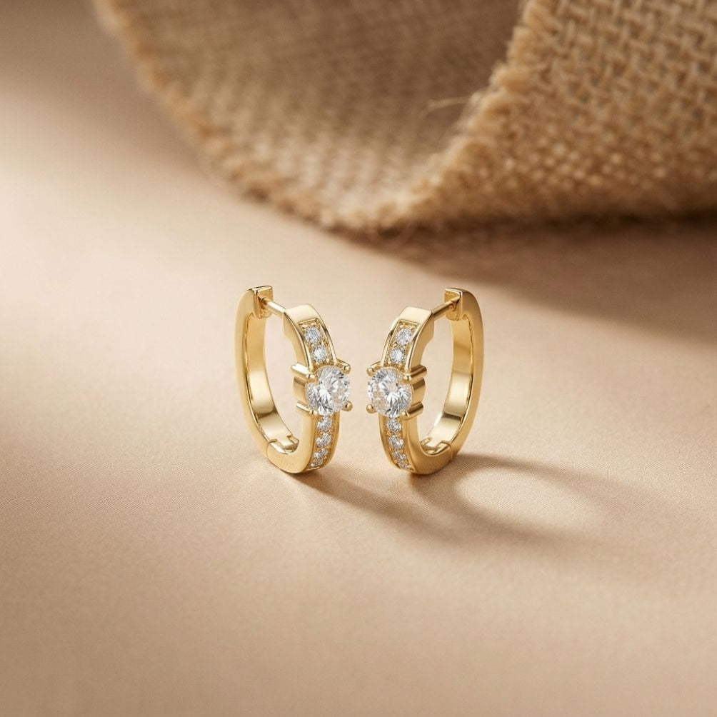 0.79Ct Moissanite Round Huggie Hoop Earrings Gold