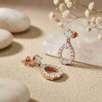 3.26Ct Moissanite Teardrop Halo Drop Earrings Rose Gold