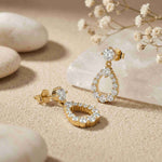 3.26Ct Moissanite Teardrop Halo Drop Earrings Gold