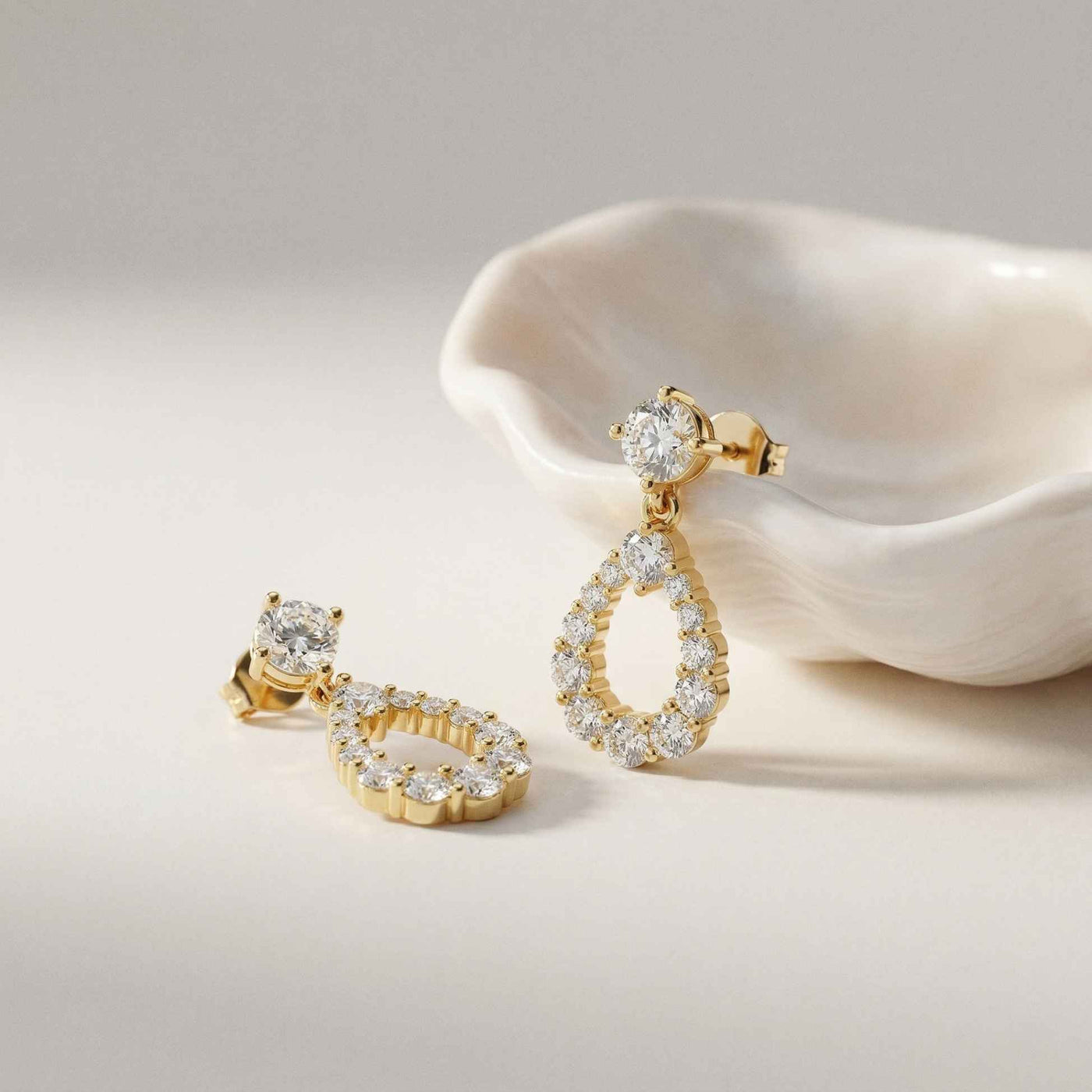 3.26Ct Moissanite Teardrop Halo Drop Earrings Gold
