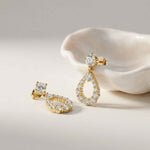 3.26Ct Moissanite Teardrop Halo Drop Earrings Gold