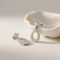 3.26Ct Moissanite Teardrop Halo Drop Earrings White