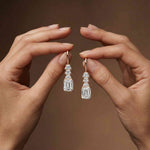 9.52Ct Moissanite Emerald Drop Tiered Earrings Rose Gold