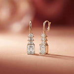 9.52Ct Moissanite Emerald Drop Tiered Earrings Rose Gold