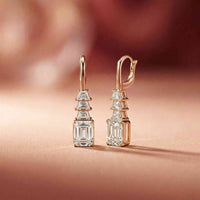 9.52Ct Moissanite Emerald Drop Tiered Earrings Rose Gold