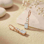 9.52Ct Moissanite Emerald Drop Tiered Earrings Rose Gold