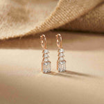 9.52Ct Moissanite Emerald Drop Tiered Earrings Rose Gold