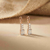 9.52Ct Moissanite Emerald Drop Tiered Earrings Rose Gold