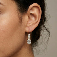 9.52Ct Moissanite Emerald Drop Tiered Earrings Rose Gold