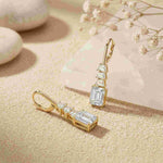 9.52Ct Moissanite Emerald Drop Tiered Earrings Gold