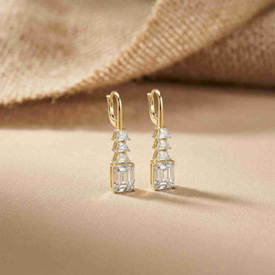 9.52Ct Moissanite Emerald Drop Tiered Earrings Gold Vermeil (2.5 Micron)