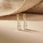 9.52Ct Moissanite Emerald Drop Tiered Earrings Gold