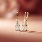 9.52Ct Moissanite Emerald Drop Tiered Earrings Gold