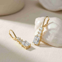 9.52Ct Moissanite Emerald Drop Tiered Earrings Gold