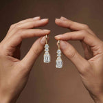 9.52Ct Moissanite Emerald Drop Tiered Earrings Gold