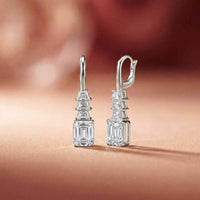 9.52Ct Moissanite Emerald Drop Tiered Earrings White