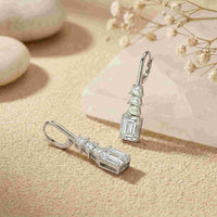 9.52Ct Moissanite Emerald Drop Tiered Earrings White