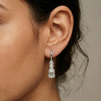 9.52Ct Moissanite Emerald Drop Tiered Earrings White