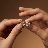 0.28Ct Moissanite Leaf Branch Stud Earrings Rose Gold