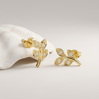 0.28Ct Moissanite Leaf Branch Stud Earrings Gold