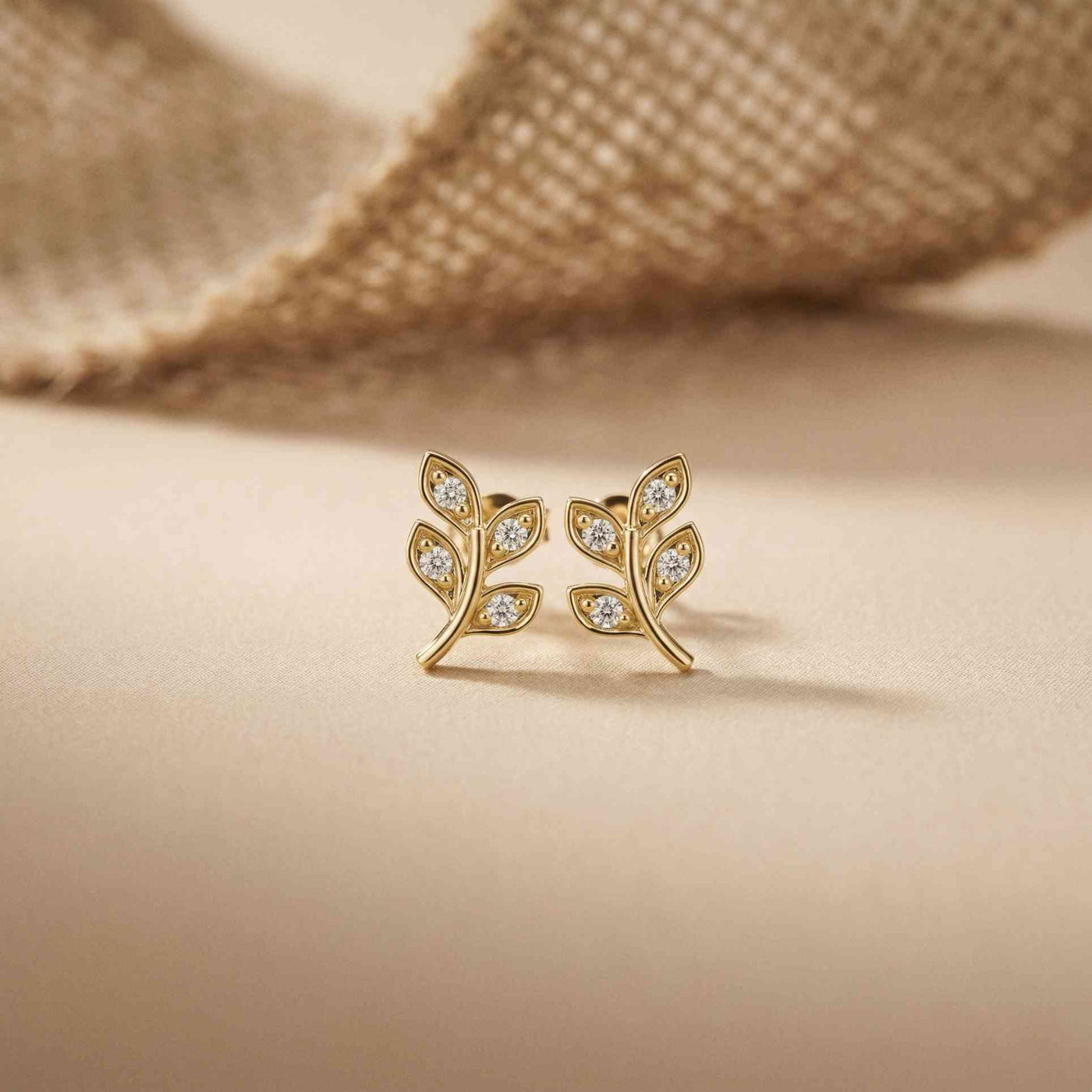 0.28Ct Moissanite Leaf Branch Stud Earrings Gold