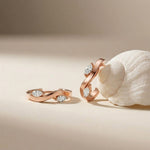 0.25Ct Moissanite Wave Curve Marquise Hoop Earrings Rose Gold