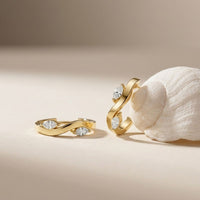 0.25Ct Moissanite Wave Curve Marquise Hoop Earrings Gold