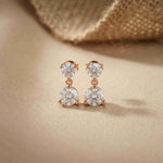 3Ct Moissanite Double Drop Round Earrings Rose Gold
