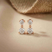 3Ct Moissanite Double Drop Round Earrings Rose Gold