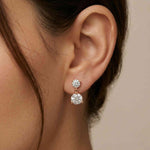 3Ct Moissanite Double Drop Round Earrings Rose Gold