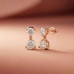 3Ct Moissanite Double Drop Round Earrings Rose Gold