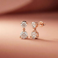 3Ct Moissanite Double Drop Round Earrings Rose Gold