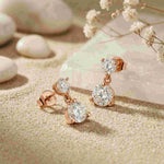 3Ct Moissanite Double Drop Round Earrings Rose Gold