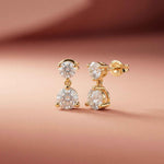 3Ct Moissanite Double Drop Round Earrings Gold