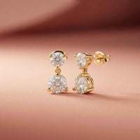 3Ct Moissanite Double Drop Round Earrings Gold