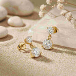 3Ct Moissanite Double Drop Round Earrings Gold